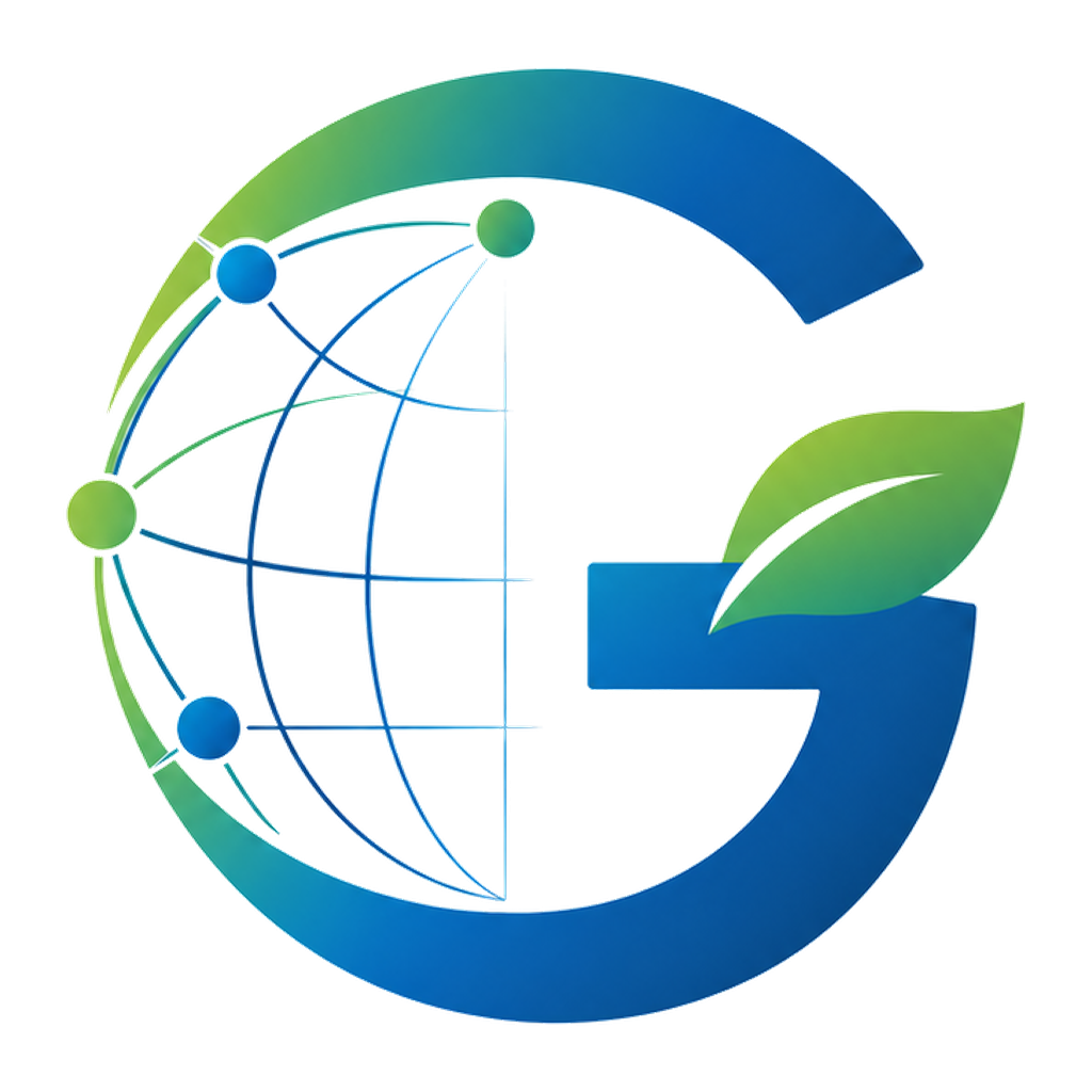 Guang’s G logo combining a connected globe and green leaf